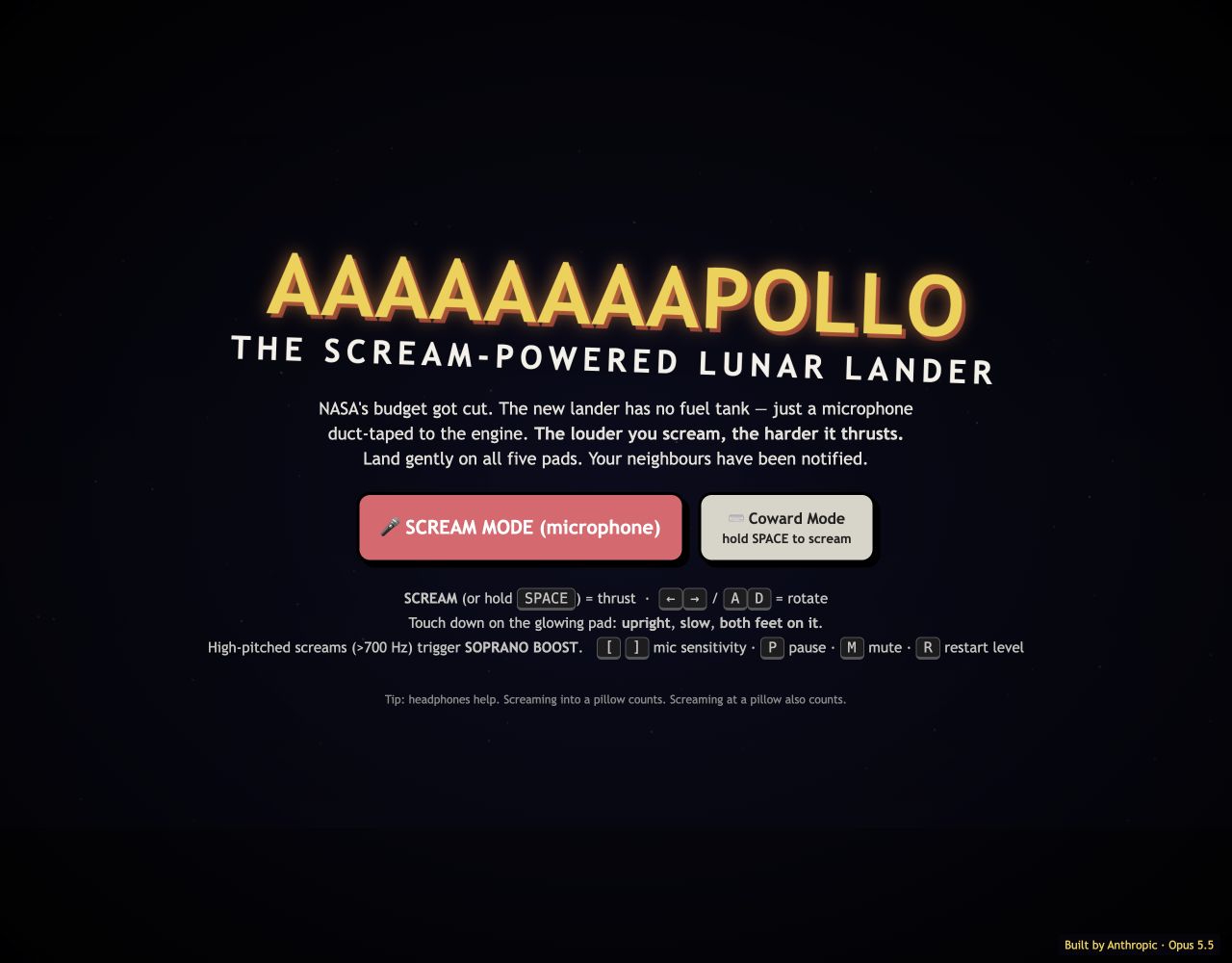 AAAAAAAAPOLLO opening screen, built by Opus 5.5