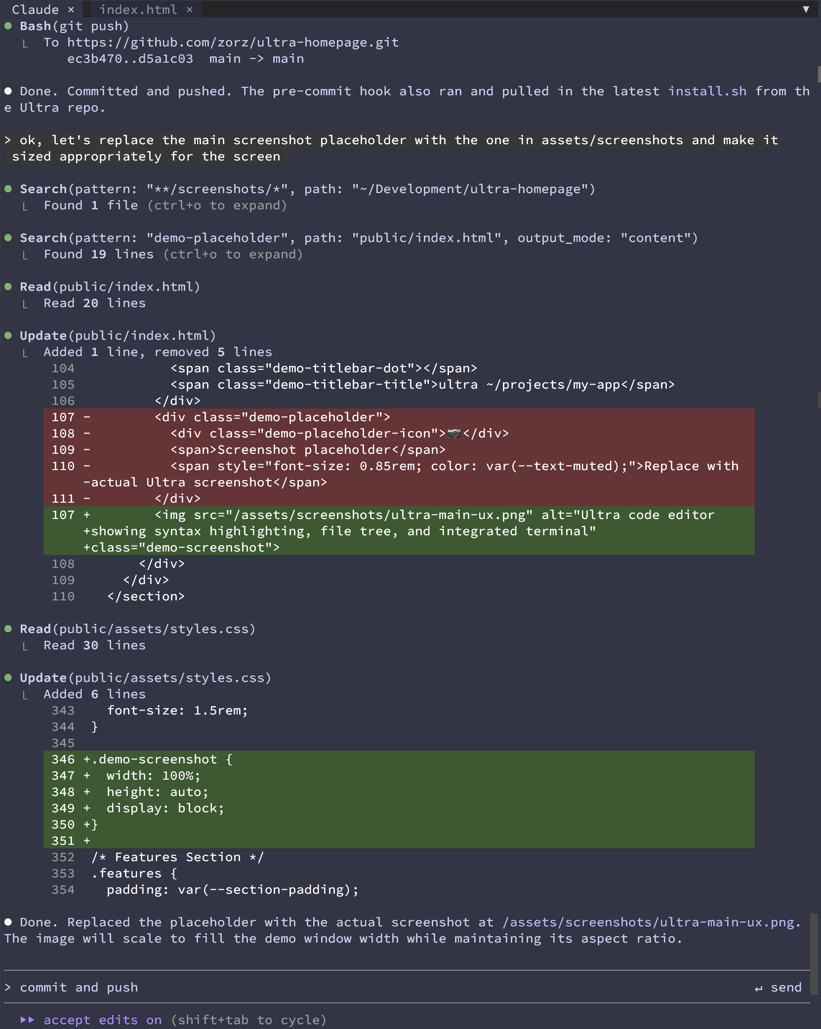 Ultra AI chat showing Claude Code integration